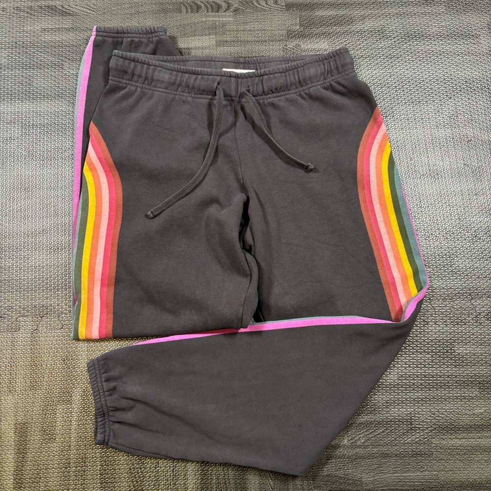 Marine Layer Pants Womens S Gray Fleece Sweatpants Rainbow Stripe Joggers Lounge